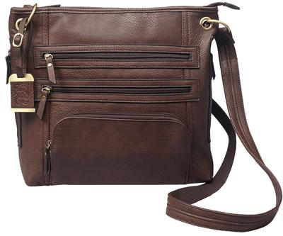 CROSS BODY PURSE W/HOLSTER BROWN LEATHER MOST SM PISTOLS & REVOLVERS