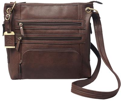  Cross Body Purse W/Holster Brown Leather Most Sm Pistols & Revolvers