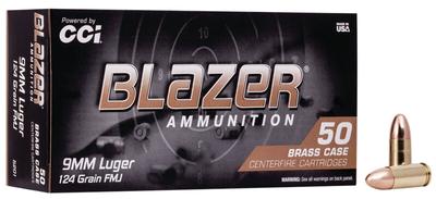 9MM 124 GR FMJ BLAZER BRASS 50rds