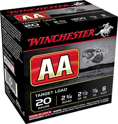  20ga 2- 1/2dr 7/8oz 8 Shot 2.75 ` Winchester Aa 25rds.