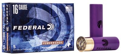  16ga 2.75 ` 7/8 Oz Rifled Slug Shot Power- Shok Shotshell 5 Per Box