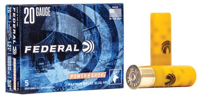 20GA 2.75` 3/4 OZ/328 GR 1600 FPS RIFLED SLUG SHOT POWER-SHOK 5 BX