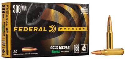 Premium Gold Medal 308 Win 168 gr 2650 fps Sierra MatchKing BTHP 20 Bx/10 Cs