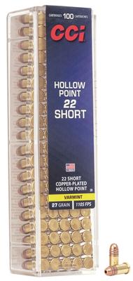 22SHORT 27GR Copper Plated Hollow Point VNT 100RD