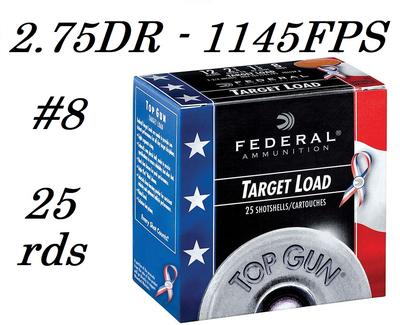  12ga 2- 3/4dr 1- 1/8oz 8 Shot 2.75 ` Top Gun 25rds