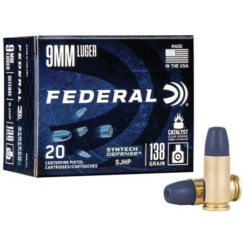 Federal Syntech 9mm Luger Ammo 138 Grain Defense SJHP