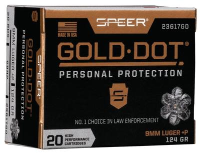  9mm Lugergold Dot + P 124gr Hollow Point 20rds