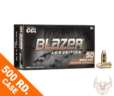 9MM 115 GR FMJ 50 RD BLAZER BRASS 500RD