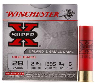  28ga 2.75 ` 3/4 Oz 1295 Fps 6 Shot Super X Heavy Game High Brass 25 Bx/10 Cs