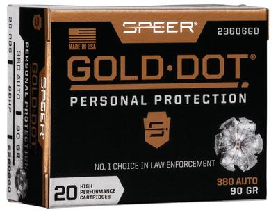 380 AUTO 90GR GDHP GOLD DOT 20RD