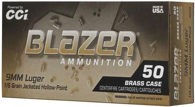 9MM LUGER 115GR JACKETED HP BLAZER BRASS 50RD