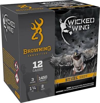 12GA 3in 1-1/4oz 2 Shot Wicked Wing Steel Shot 25RD