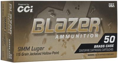 9mm 115GR Jacketed Hollow Point Blazer Brass 500RD