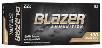 9mm 124GR FMJ Blazer Brass 100RD