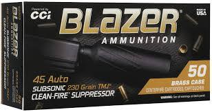 45 AUTO 230GR Total Metal Jacket Subsonic Blazer Brass 50RD