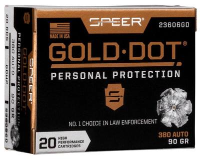 380 Auto 90GR Jacketed Hollow Point Gold Dot 50RD